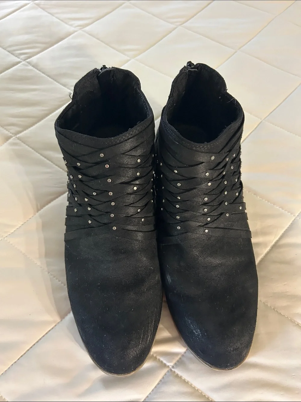 SO Black Faux Suede Studded Wrap Ankle Booties